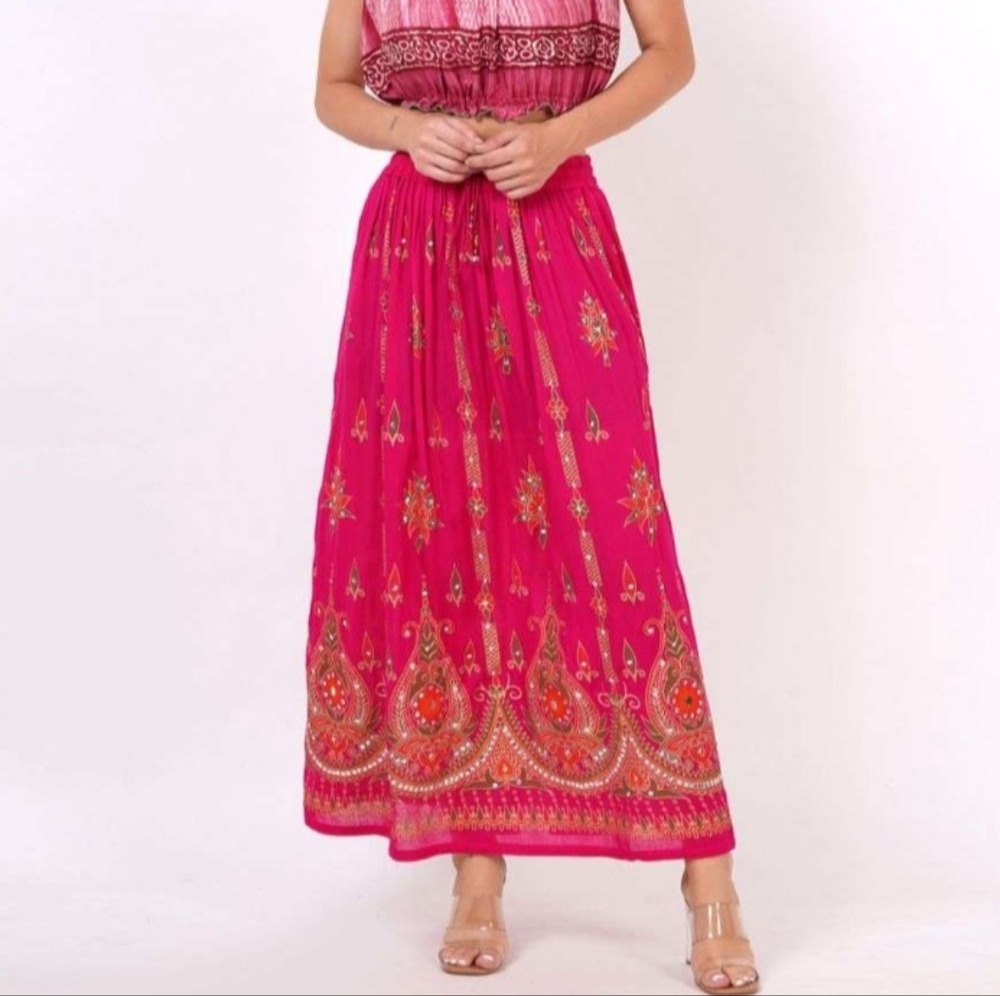 Boho Vibrant Pink Maxi Skirt